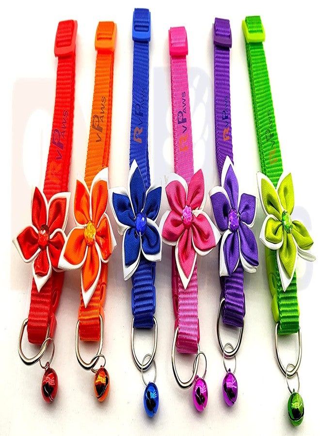 Pups&Pets طوق لطيف بتصميم زهور للحيوانات الأليفة من Pups&Pets | ربطة عنق أمان قابلة للتعديل مع جرس | طوق رقبة جذاب للجراء والقطط (صغير جدًا، 10 مم، أحمر) - Image 5